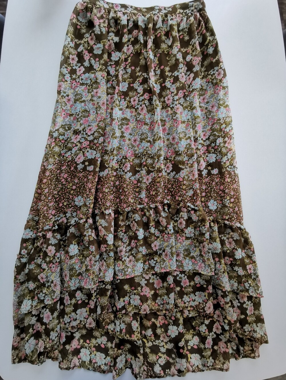 Bohemian Whimsical Fairy Country Floral Flowy High-Low Maxi Vintage Skirt H&M